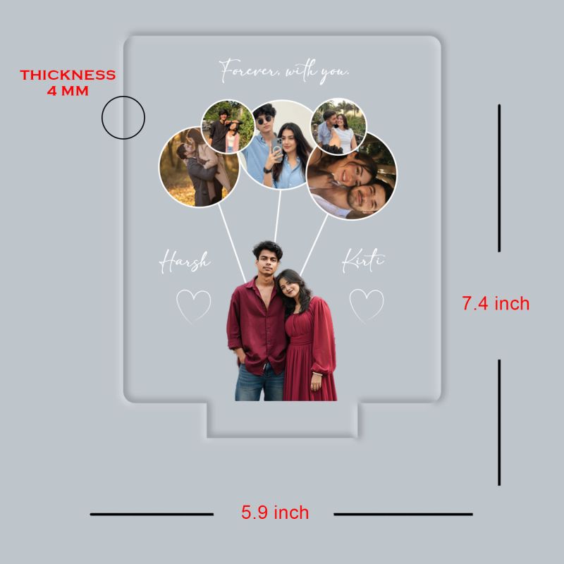 Personalized Couple LED Photo Lamp, Forever with You Custom Acrylic Night Light with Multiple Photos with Color Changing Base